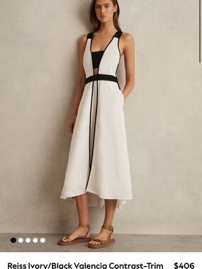Reiss Ivory and Black Contrast-Trim Midi Dress